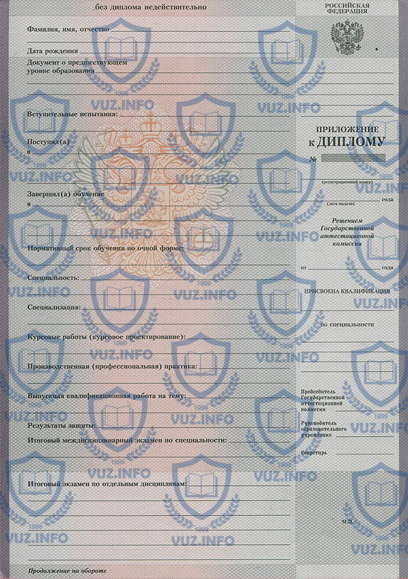 Приложение к диплому техникума 2010 2009 2008 годов окончания